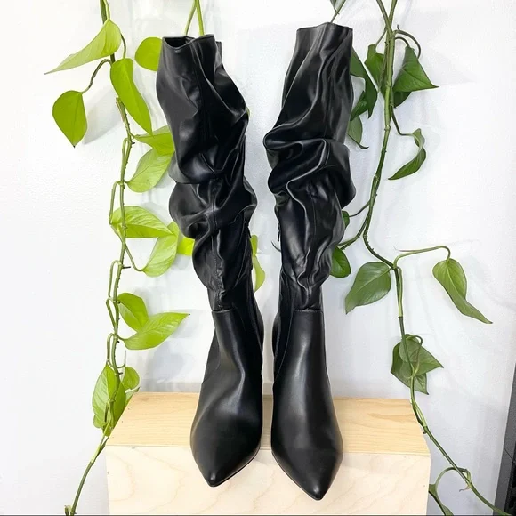 NWT 9.5 Simply Vera Vera knee high black w/ chunk heel faux leather boots - Picture 5 of 10